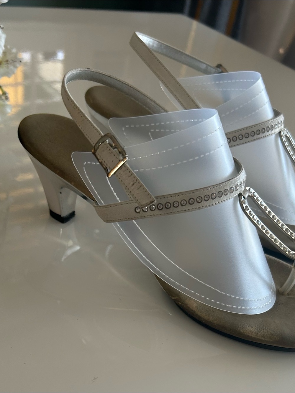 Onex Silver T-Strap Rhinestone Sandals - Picture 2 of 7